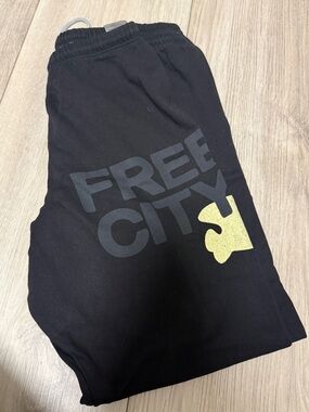 freecity Kids Black Sweatpants with Yellow Logo Accent
